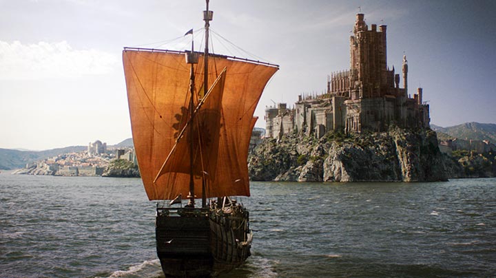 A ship carrying Myrcella's body returning to King's Landing