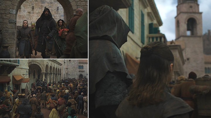 Arya Stark and The Hound walk through the streets of King's Landing